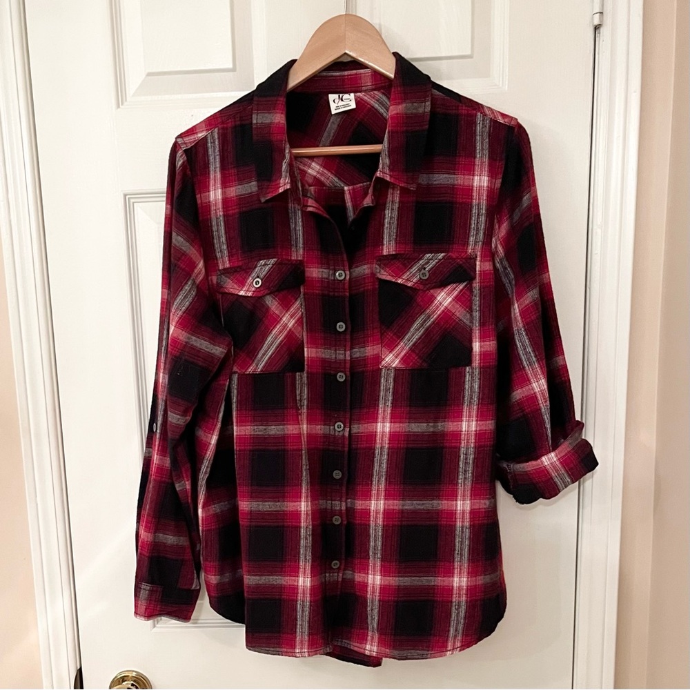 d/C Jeans Red & Black Plaid Cotton Button-Down Shirt Size 1X